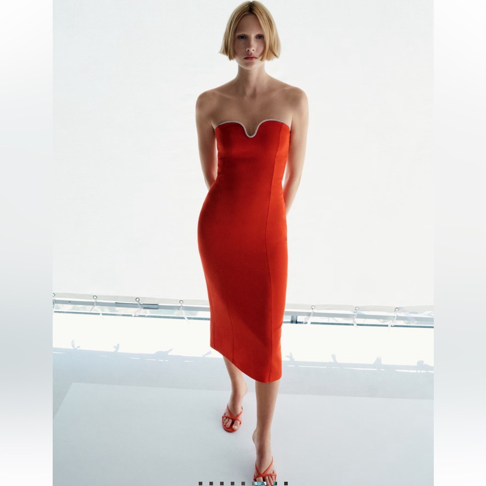 Mango Red Strapless Sheath Dress for Cocktail size US 8